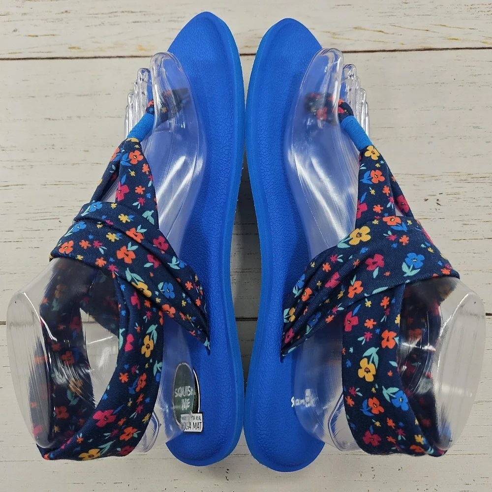 Sanuk Yoga Sling Burst Girls Youth Sandal Size 6-7 Blue Floral Flip Flop 1093851